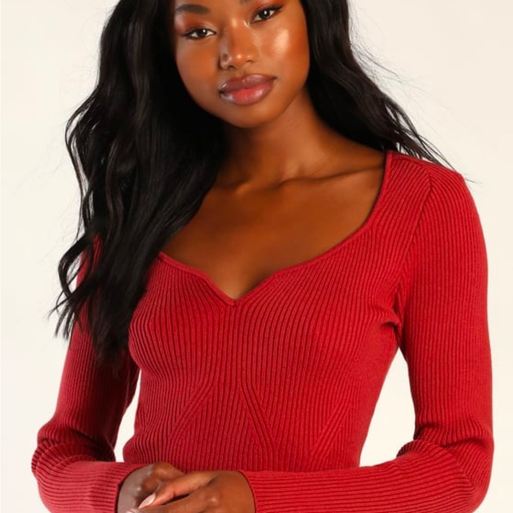 Red Ribbed Knit Sweater - Picture 2 of 3